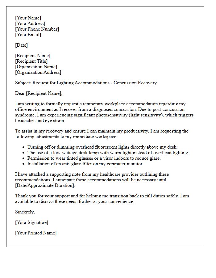 Concussion Recovery Lighting Adjustment Accommodation Letter