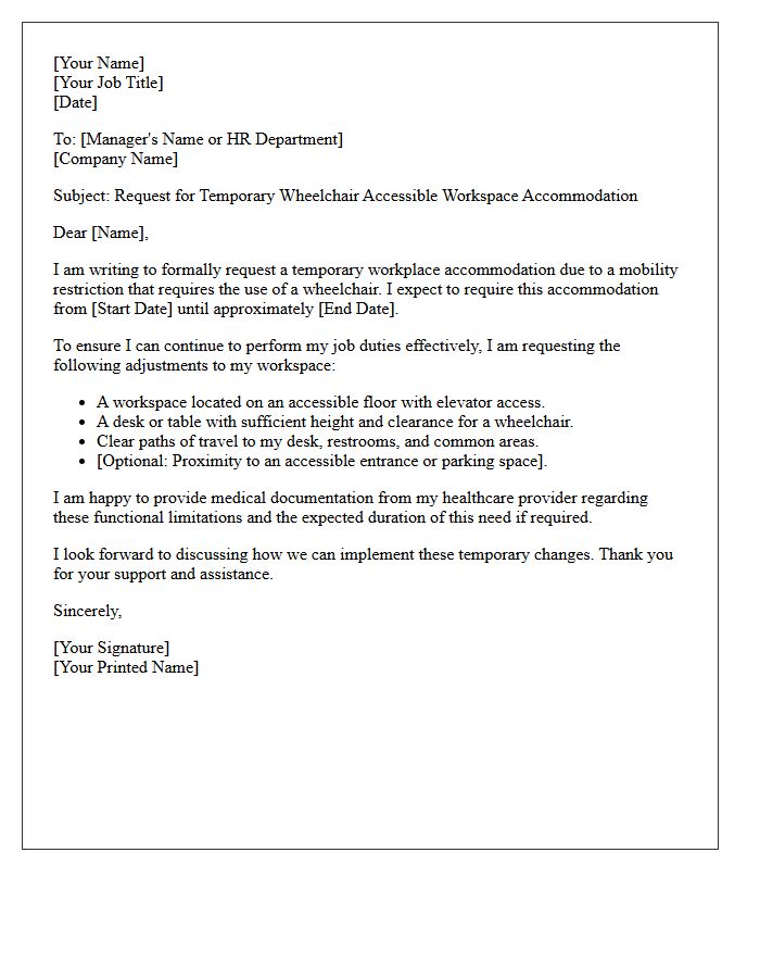 Temporary Wheelchair Accessible Workspace Accommodation Letter