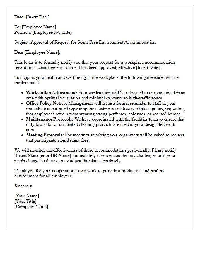 Approval Letter for Scent-Free Environment Accommodation
