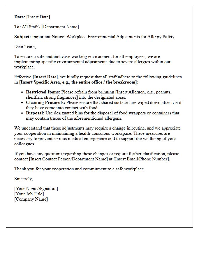 Notice Letter of Workplace Allergy Environmental Adjustment
