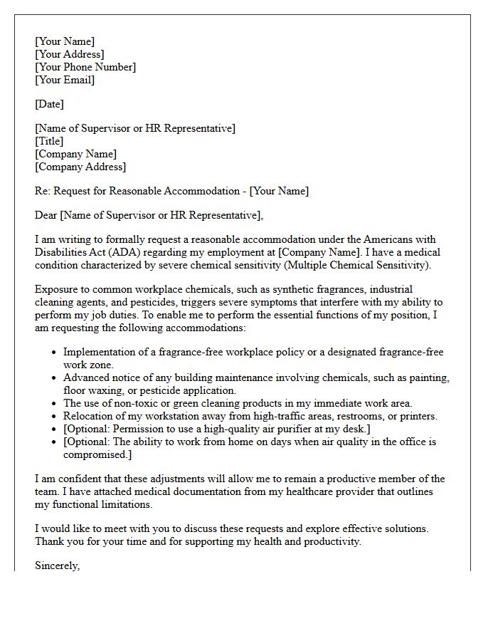 Reasonable Accommodation Letter for Severe Chemical Sensitivity