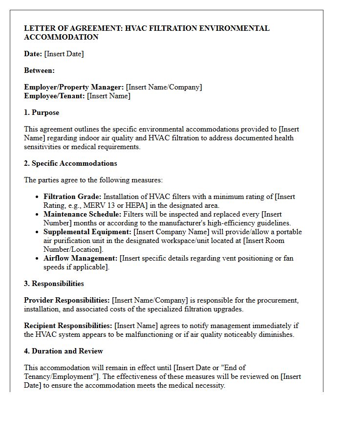Letter of Agreement for HVAC Filtration Environmental Accommodation
