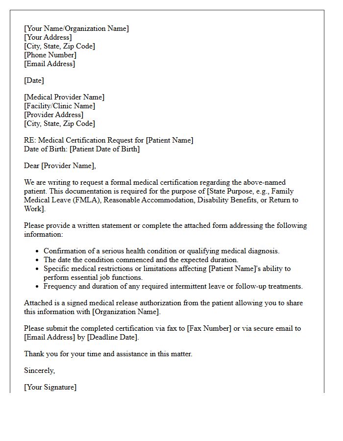 Medical Provider Certification Request Letter