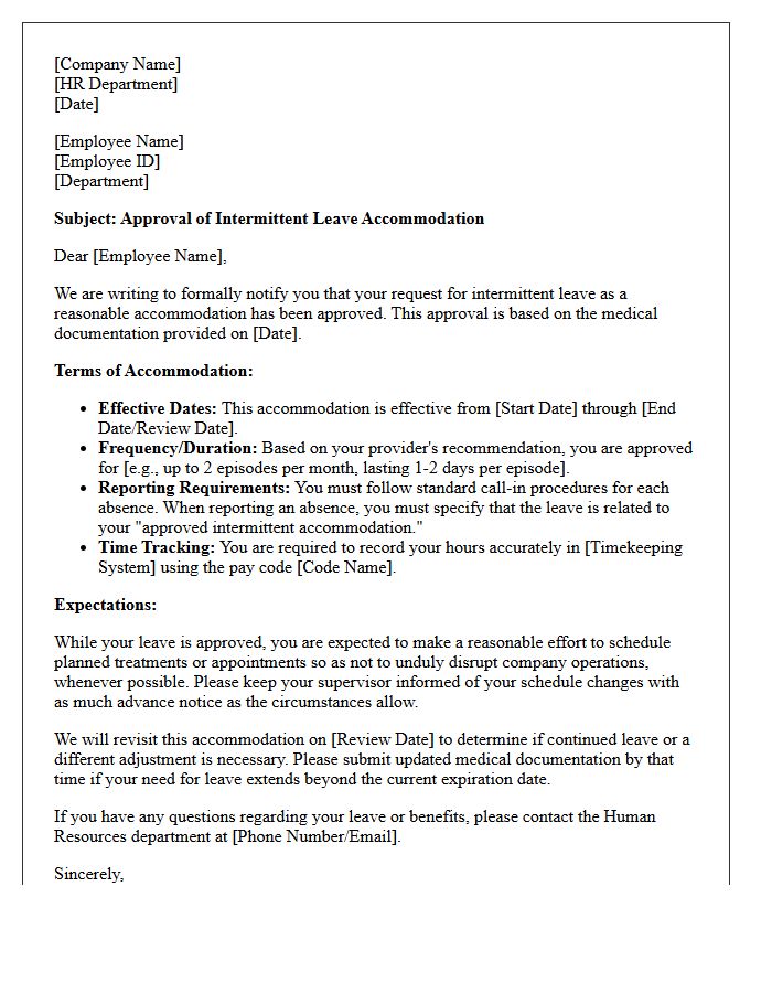 Intermittent Leave Accommodation Approval Letter