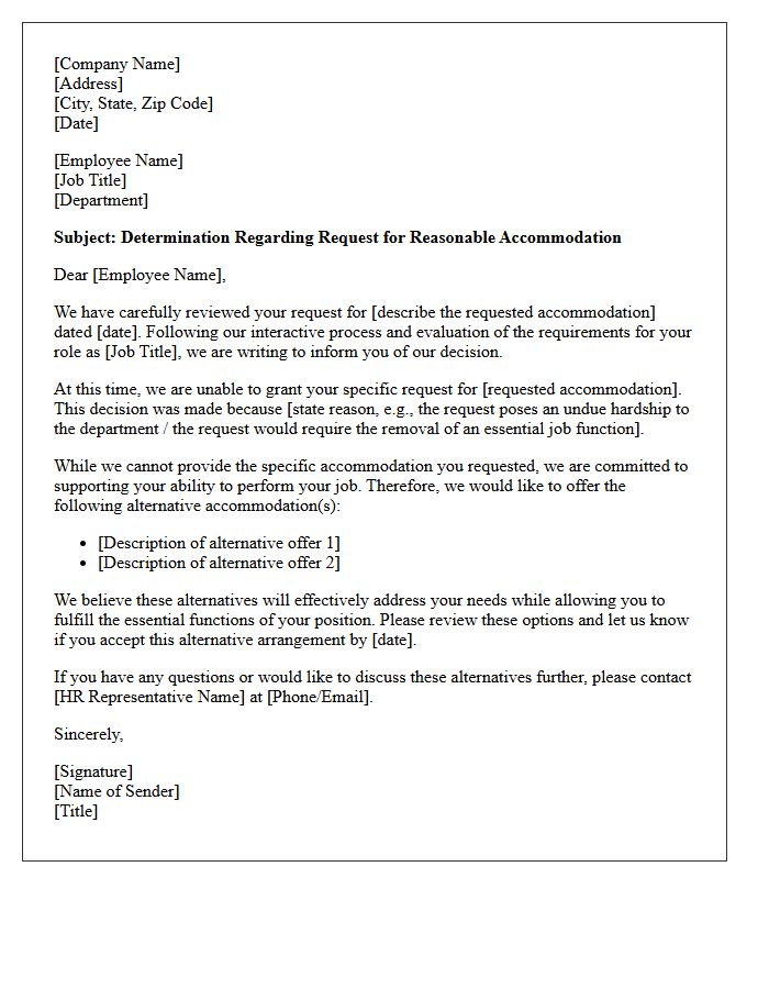Accommodation Denial and Alternative Offer Letter