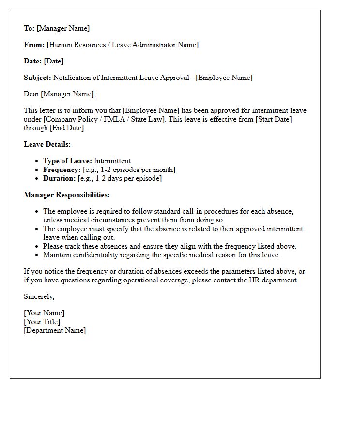 Manager Notification of Intermittent Leave Letter