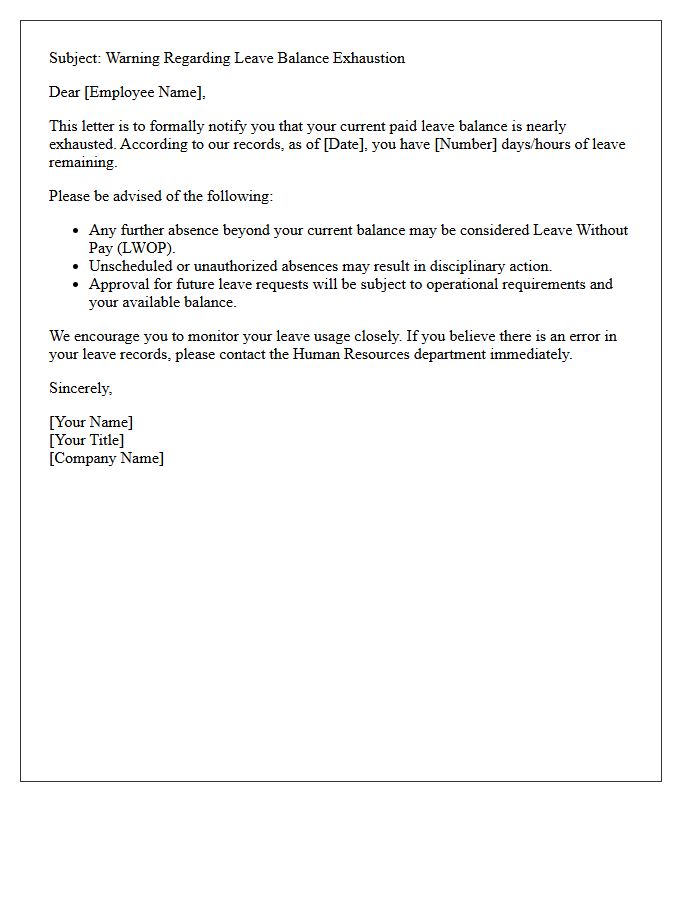 Leave Exhaustion Warning Letter