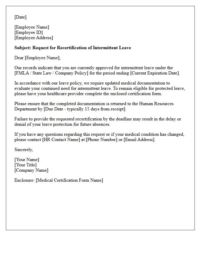 Intermittent Leave Recertification Request Letter