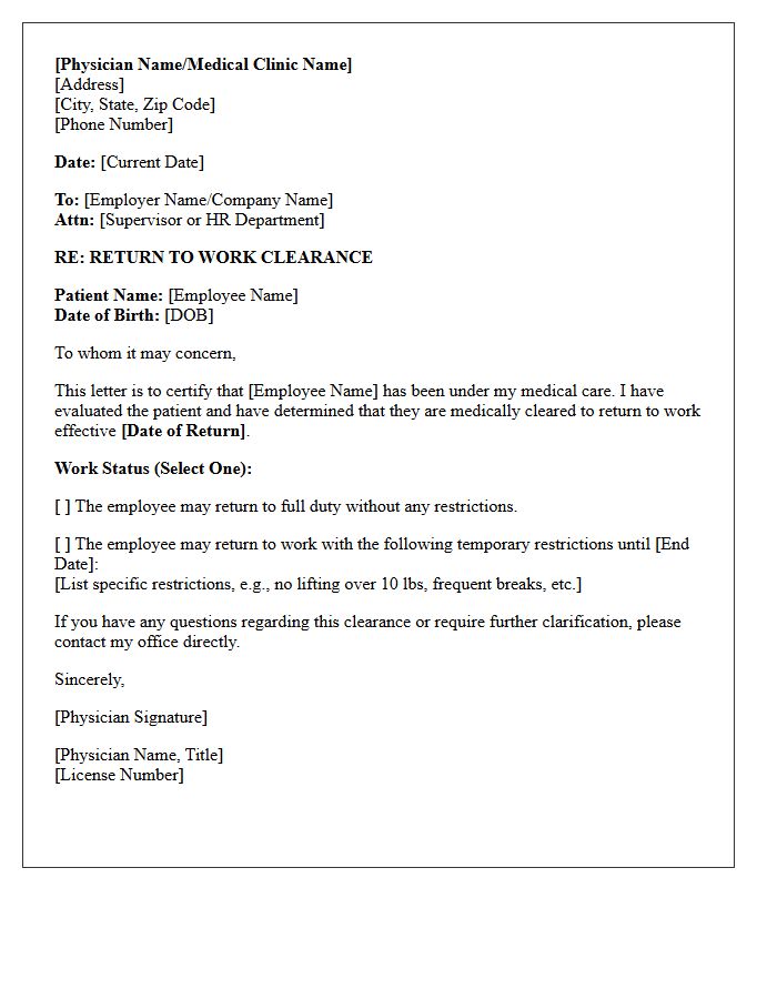 Return to Work Clearance Letter