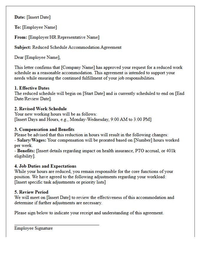 Reduced Schedule Accommodation Agreement Letter