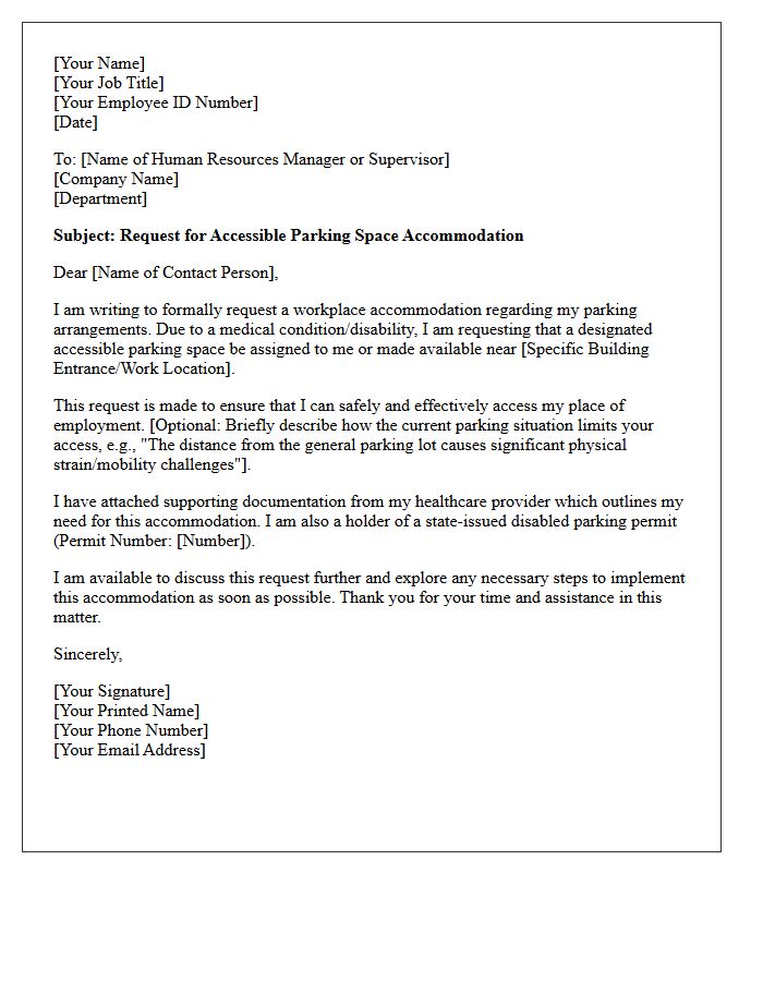 Employee Accessible Parking Space Request Letter