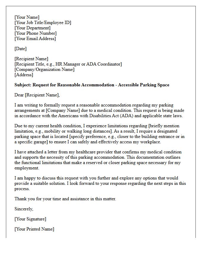 Medical Accommodation Parking Space Request Letter