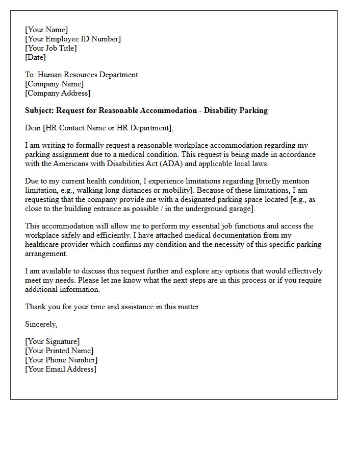 Human Resources Disability Parking Accommodation Letter