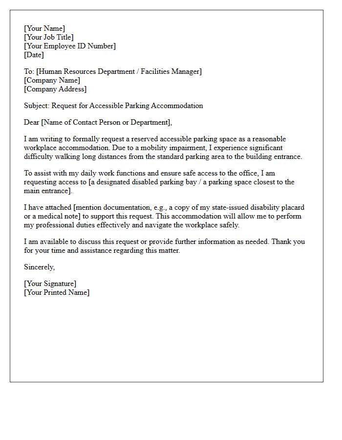 Staff Mobility Need Accessible Parking Request Letter