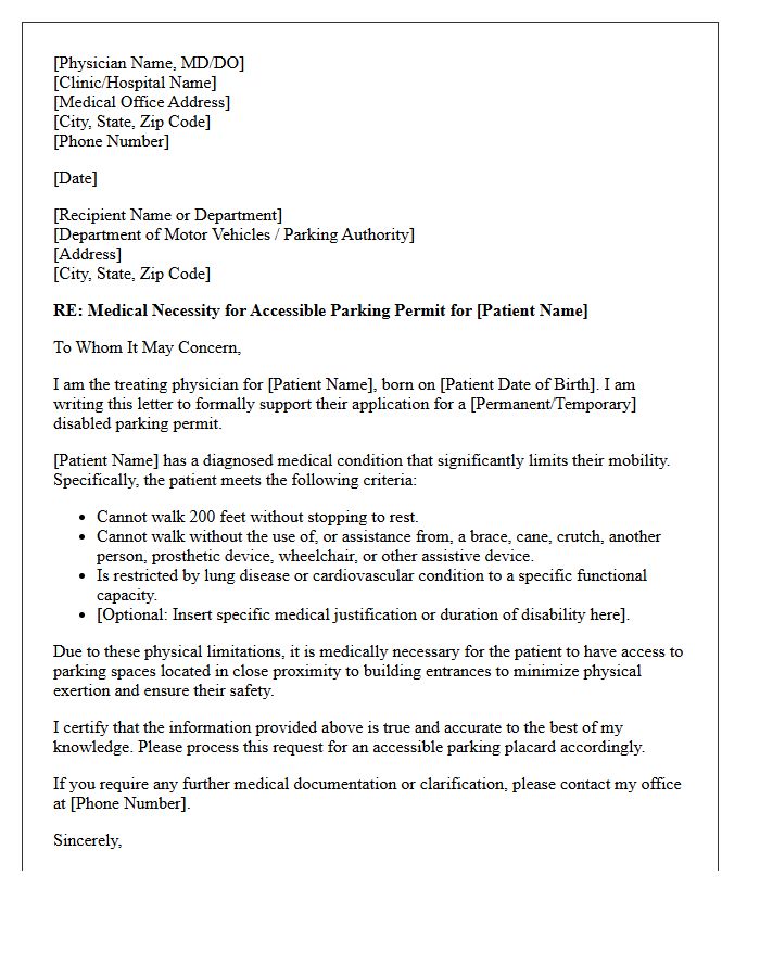 Physician Supported Accessible Parking Request Letter