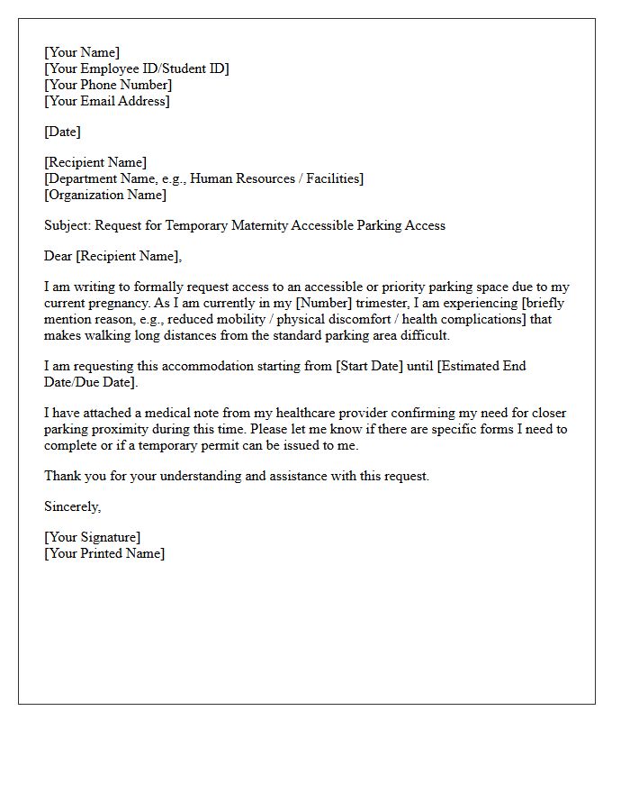 Maternity Accessible Parking Space Request Letter