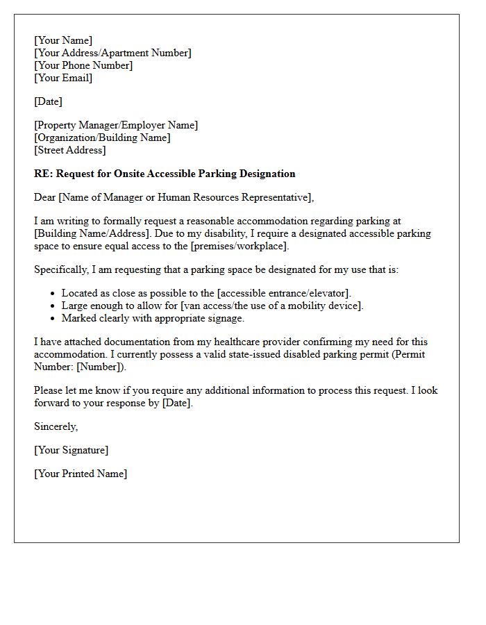 Onsite Accessible Parking Designation Request Letter