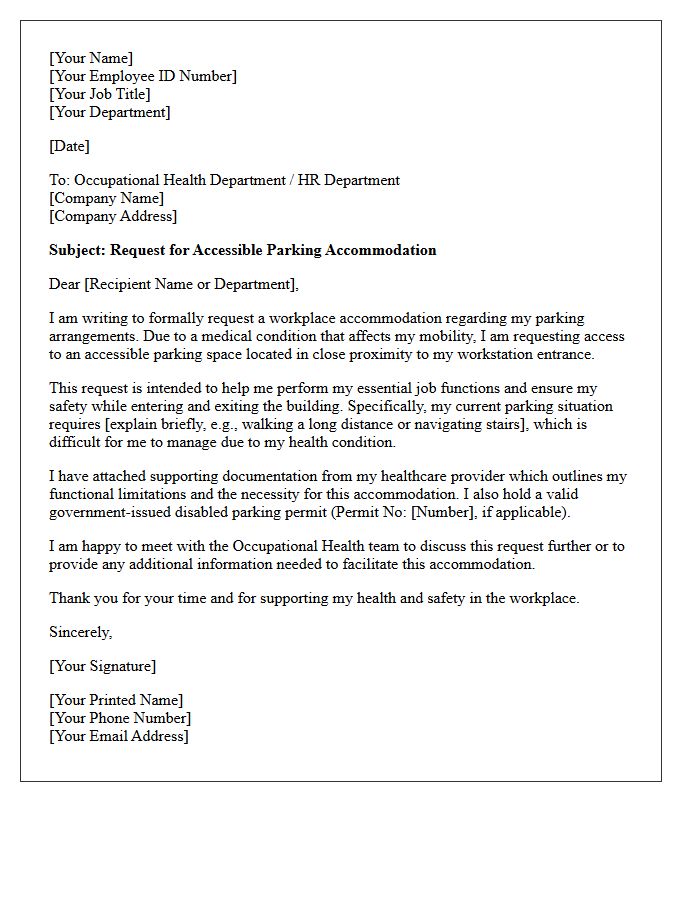 Occupational Health Accessible Parking Request Letter
