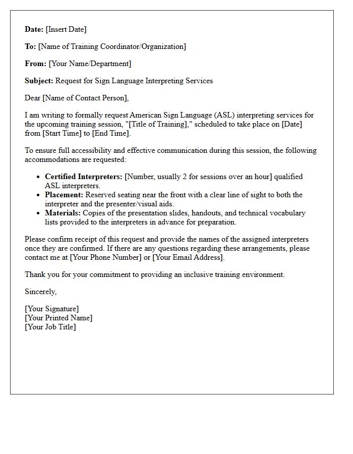 Sign Language Interpreter Training Accommodation Letter