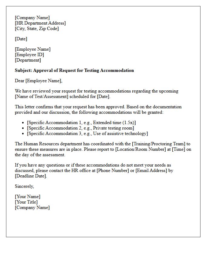 Human Resources Approval Letter for Testing Accommodation