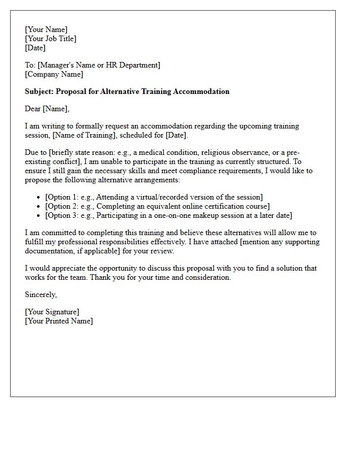 Alternative Training Accommodation Proposal Letter