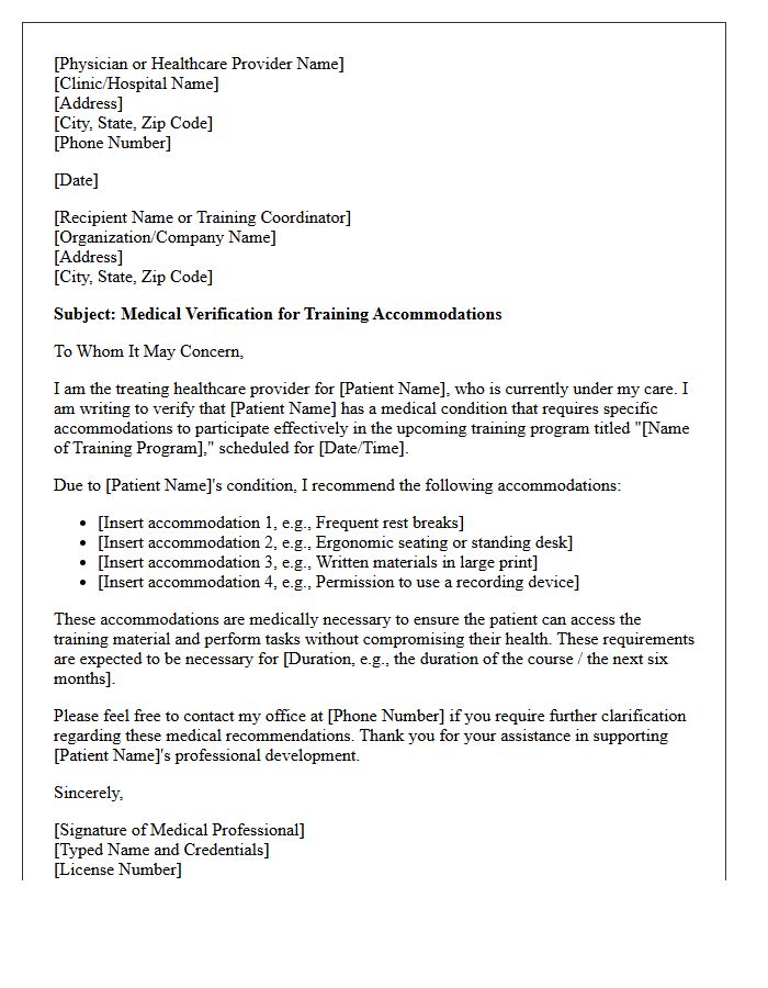 Medical Verification Letter for Training Accommodation
