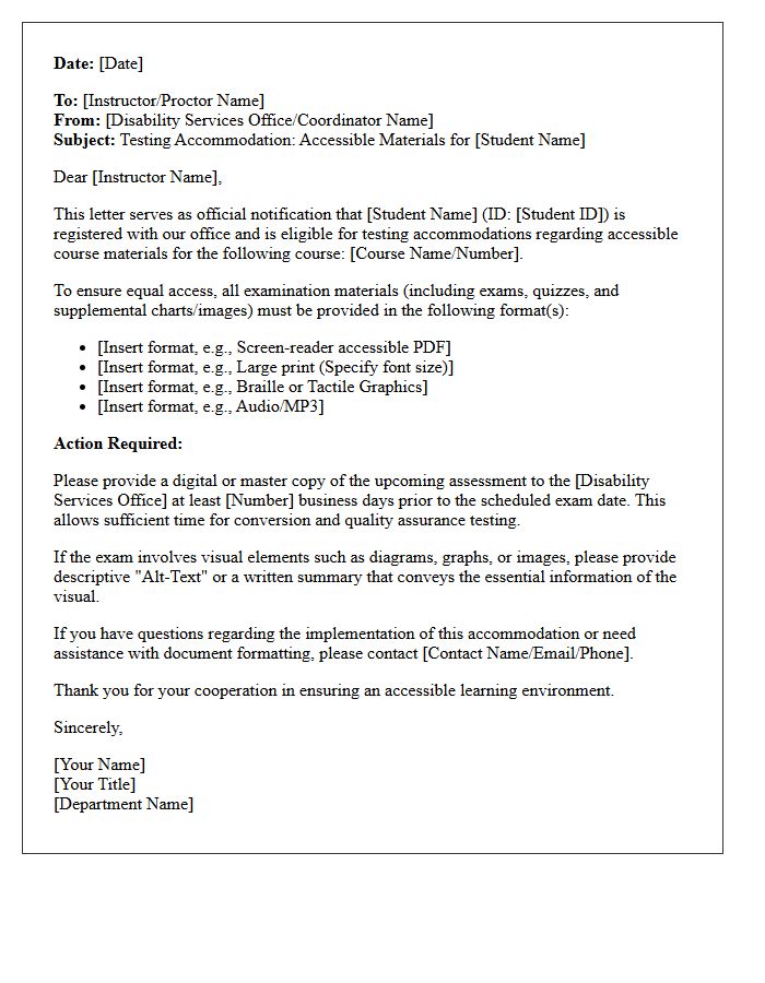Accessible Materials Testing Accommodation Letter