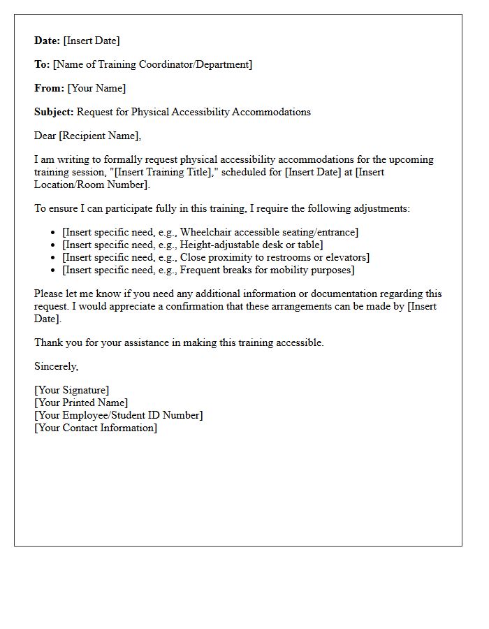 Physical Accessibility Training Accommodation Letter