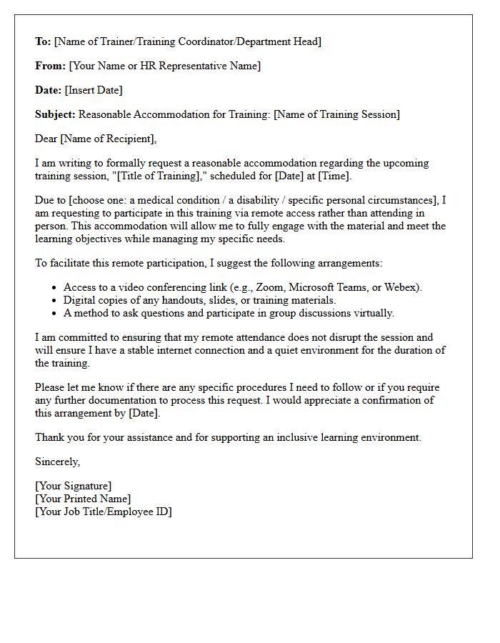 Remote Participation Training Accommodation Letter
