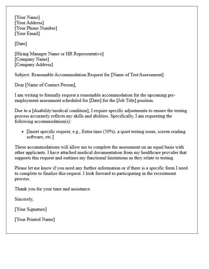 Pre-Employment Testing Accommodation Request Letter