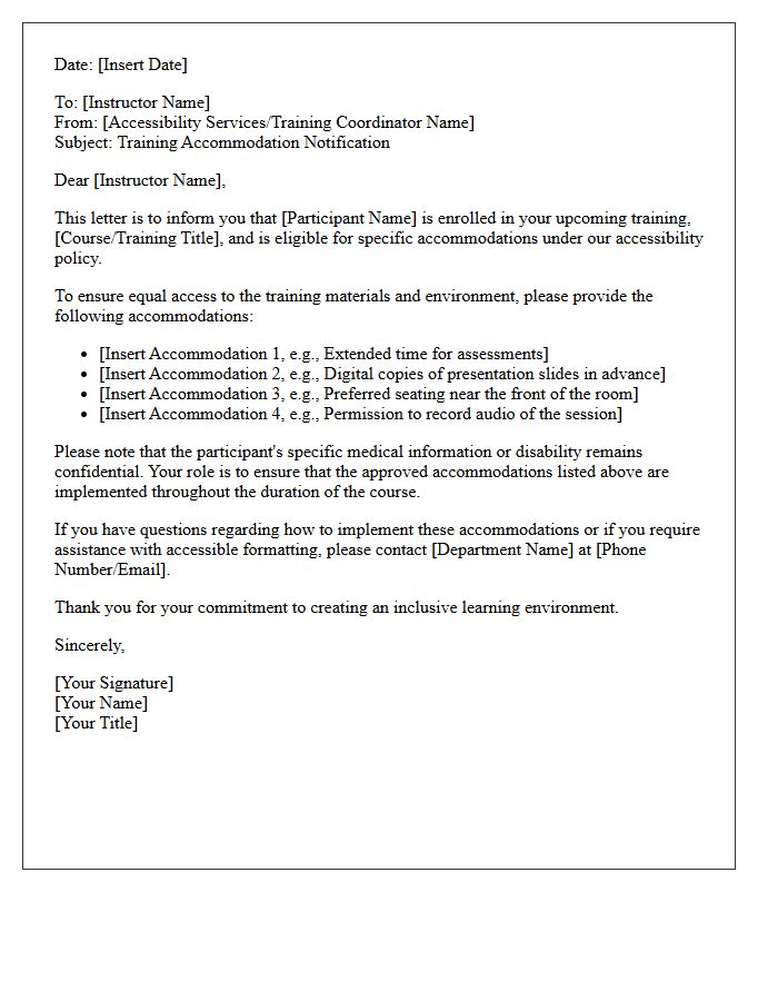 Instructor Notification Letter for Training Accommodation