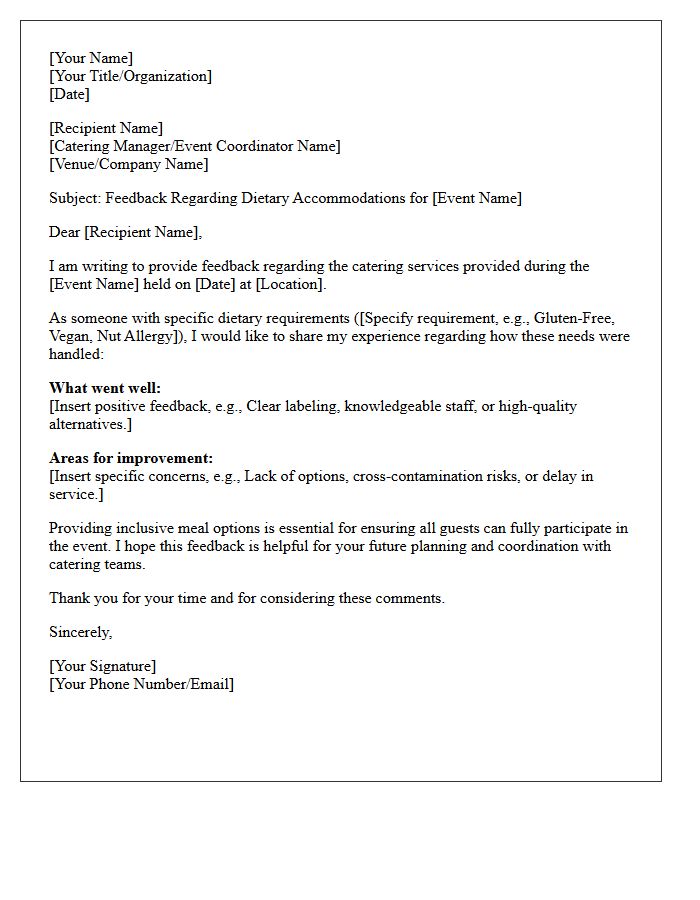 Post-Event Dietary Accommodation Feedback Letter