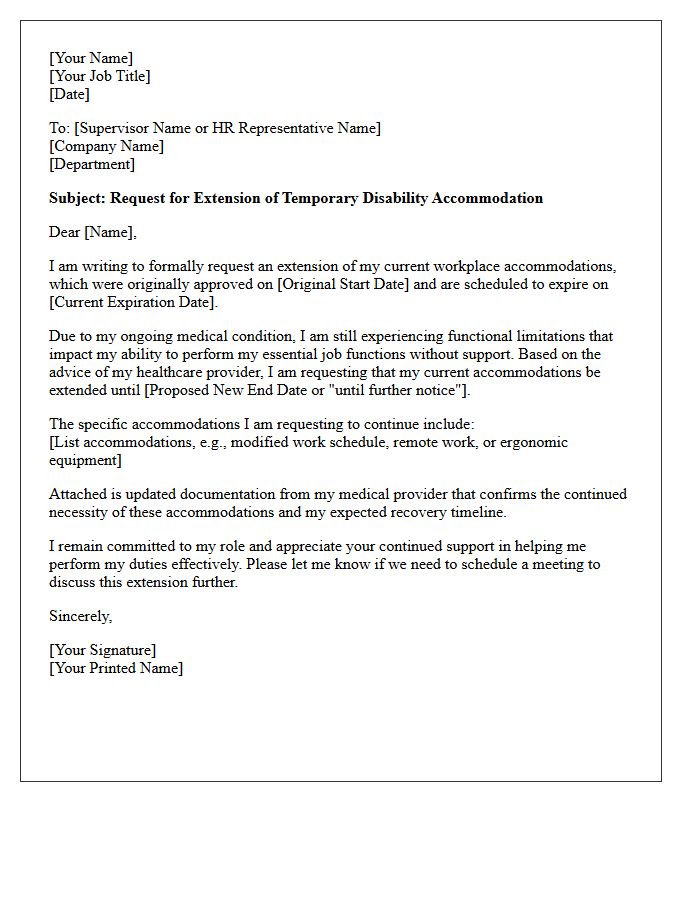 Temporary Disability Accommodation Extension Request Letter