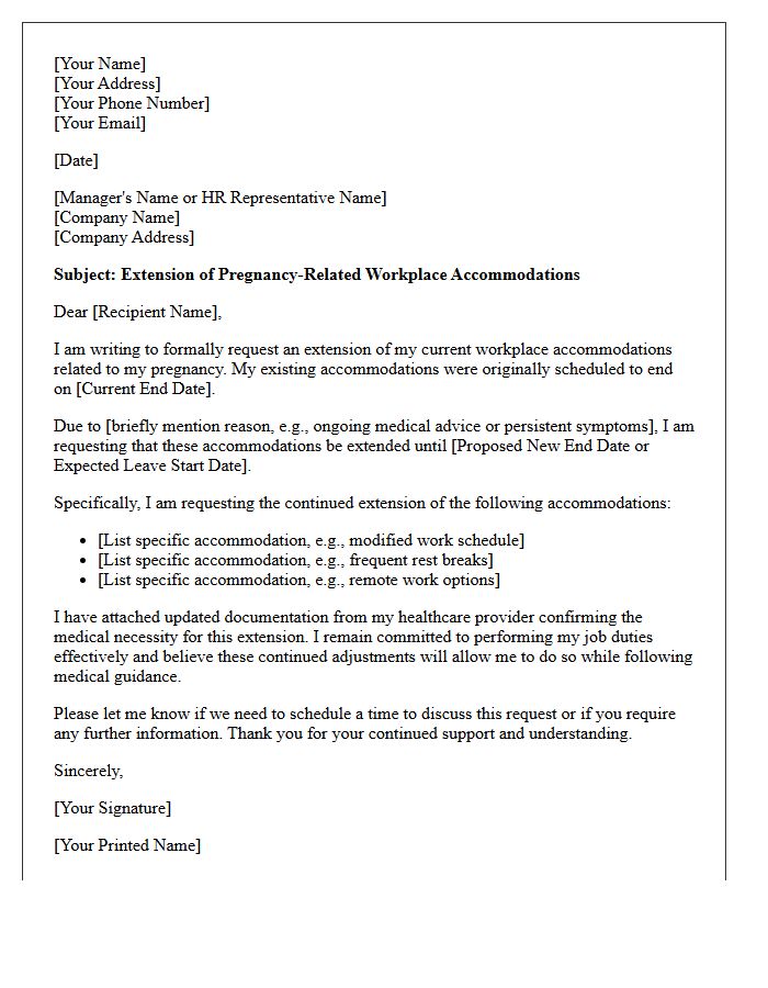 Pregnancy Accommodation Extension Request Letter