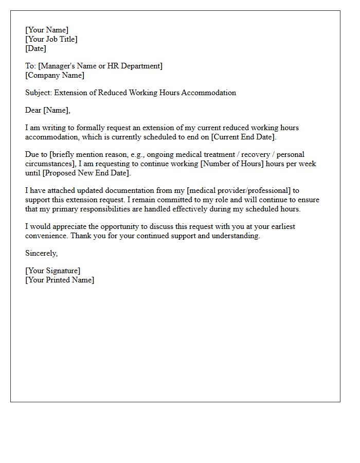 Reduced Working Hours Accommodation Extension Request Letter
