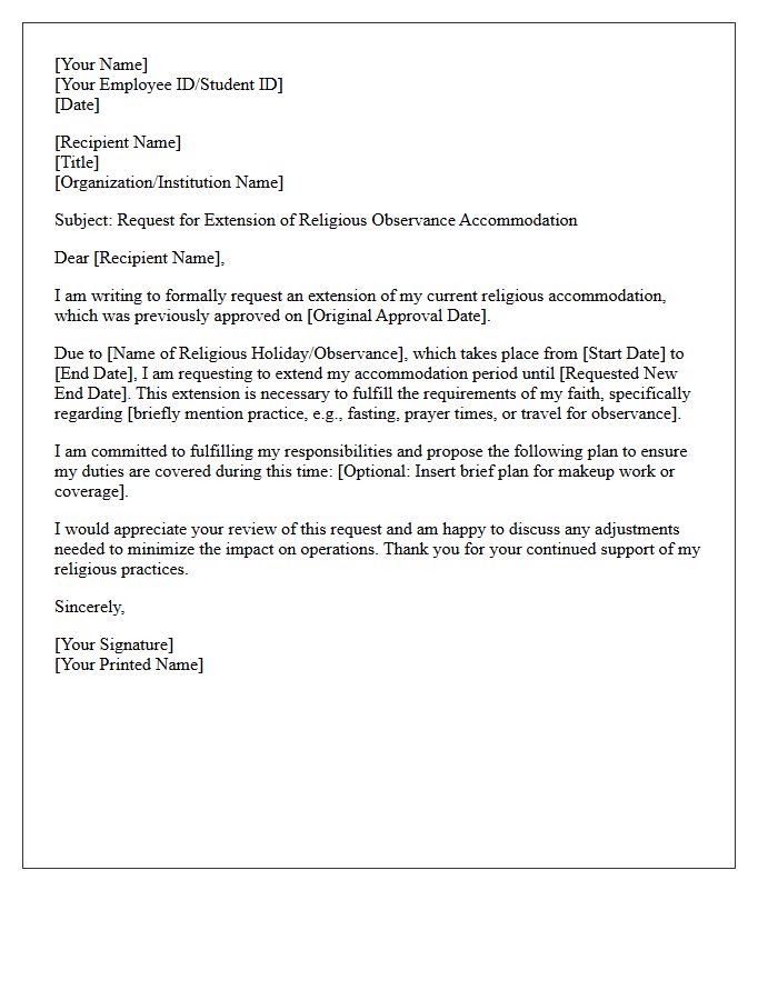 Religious Observance Accommodation Extension Request Letter