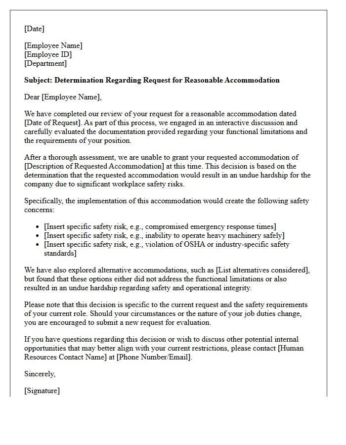 Workplace Safety Risk Undue Hardship Accommodation Denial Letter