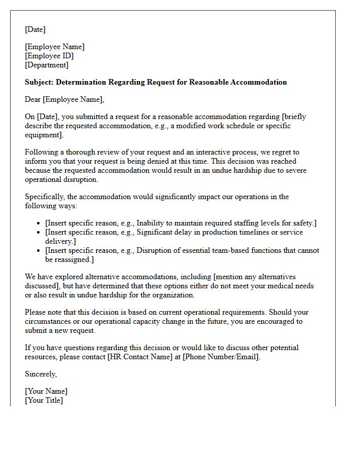Severe Operational Disruption Undue Hardship Accommodation Denial Letter