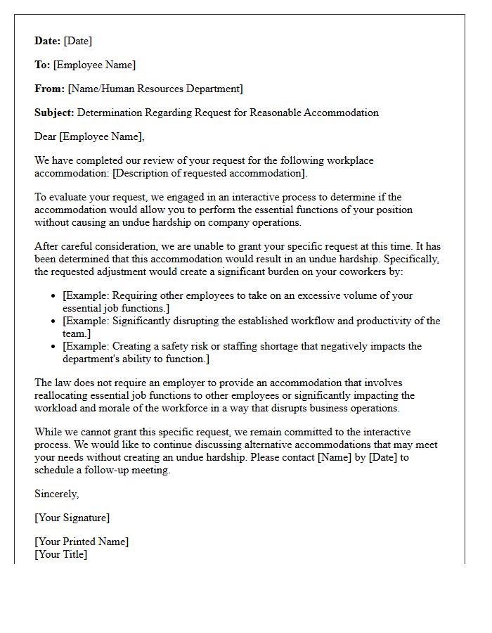 Coworker Burden Undue Hardship Accommodation Denial Letter