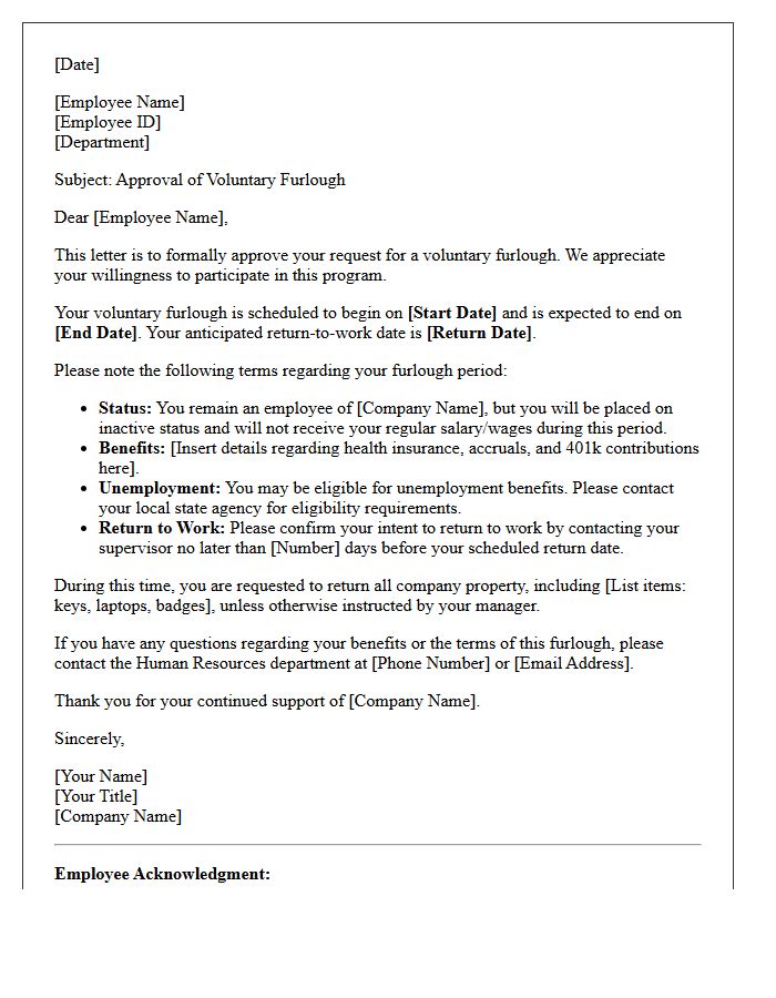 Human Resources Voluntary Furlough Approval Letter