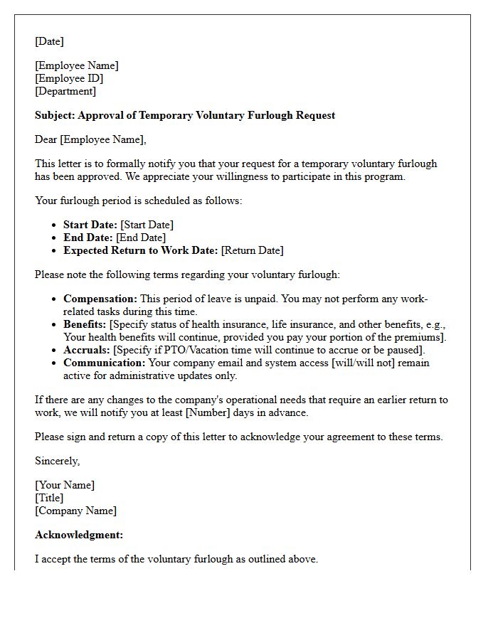 Temporary Voluntary Furlough Request Approval Letter