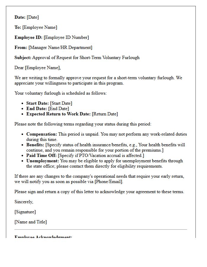 Short-Term Voluntary Furlough Request Approval Letter