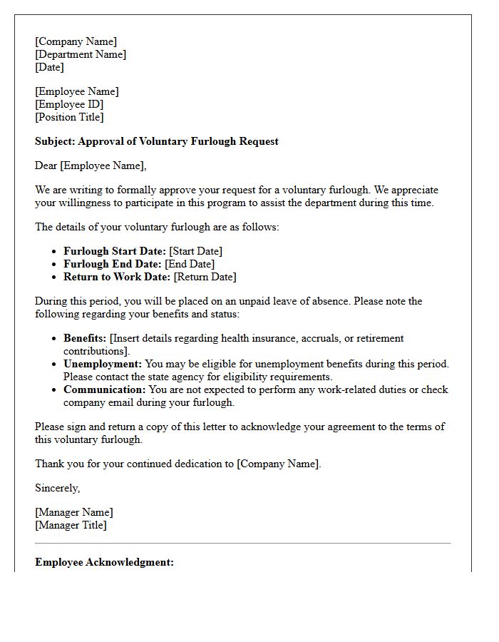 Departmental Voluntary Furlough Request Approval Letter