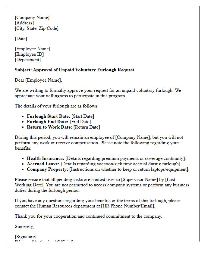 Unpaid Voluntary Furlough Request Approval Letter
