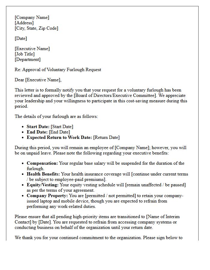 Executive Voluntary Furlough Request Approval Letter