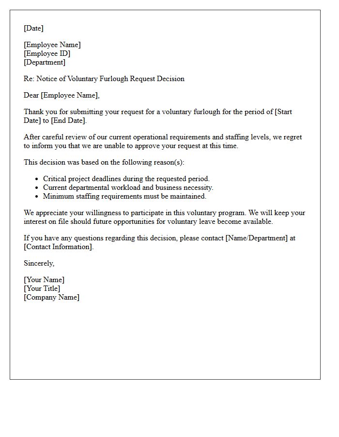 Standard Voluntary Furlough Request Denial Letter