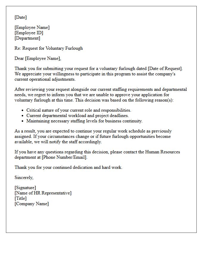 Human Resources Voluntary Furlough Denial Letter