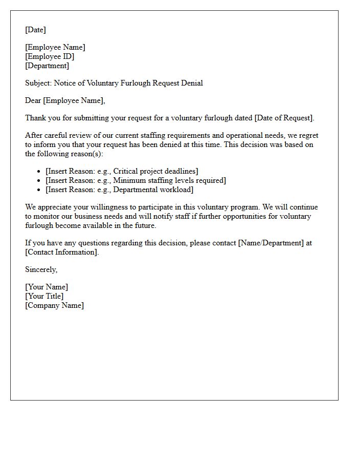 Notice of Voluntary Furlough Request Denial Letter