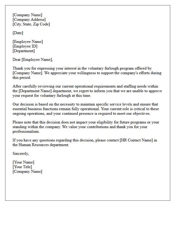 Employee Voluntary Furlough Rejection Letter