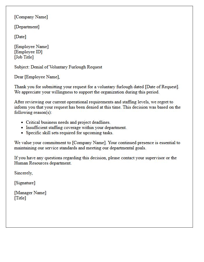 Official Voluntary Furlough Request Denial Letter